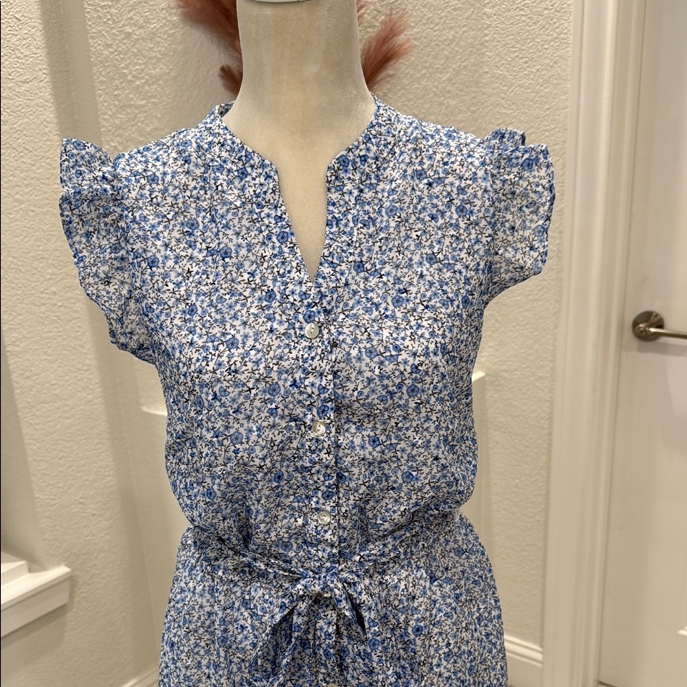 Draper James Blue and White Tiered Ruffled sleeve Tie Waist Maxi Dress Size XL - Picture 3 of 10